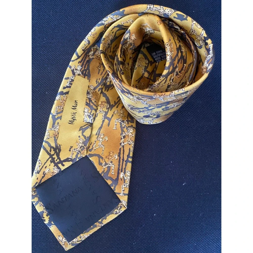 Carlos by Carlos Santana Mystic Man Silk Tie Gold Yellow Abstract Dancing Figure